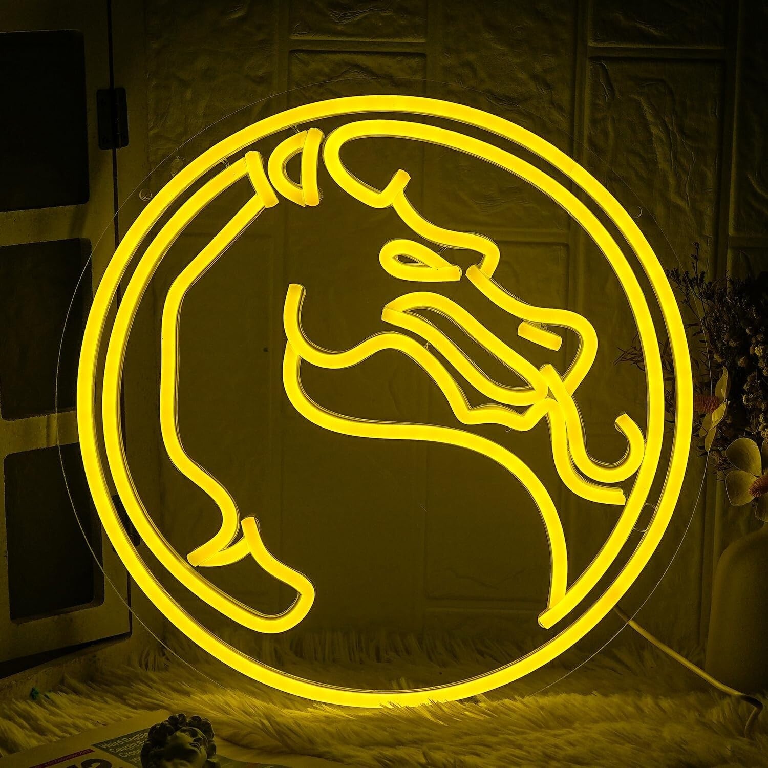 Bright Yellow Dimmable Dragon Neon Sign - Mortal Kombat Game Room Decor