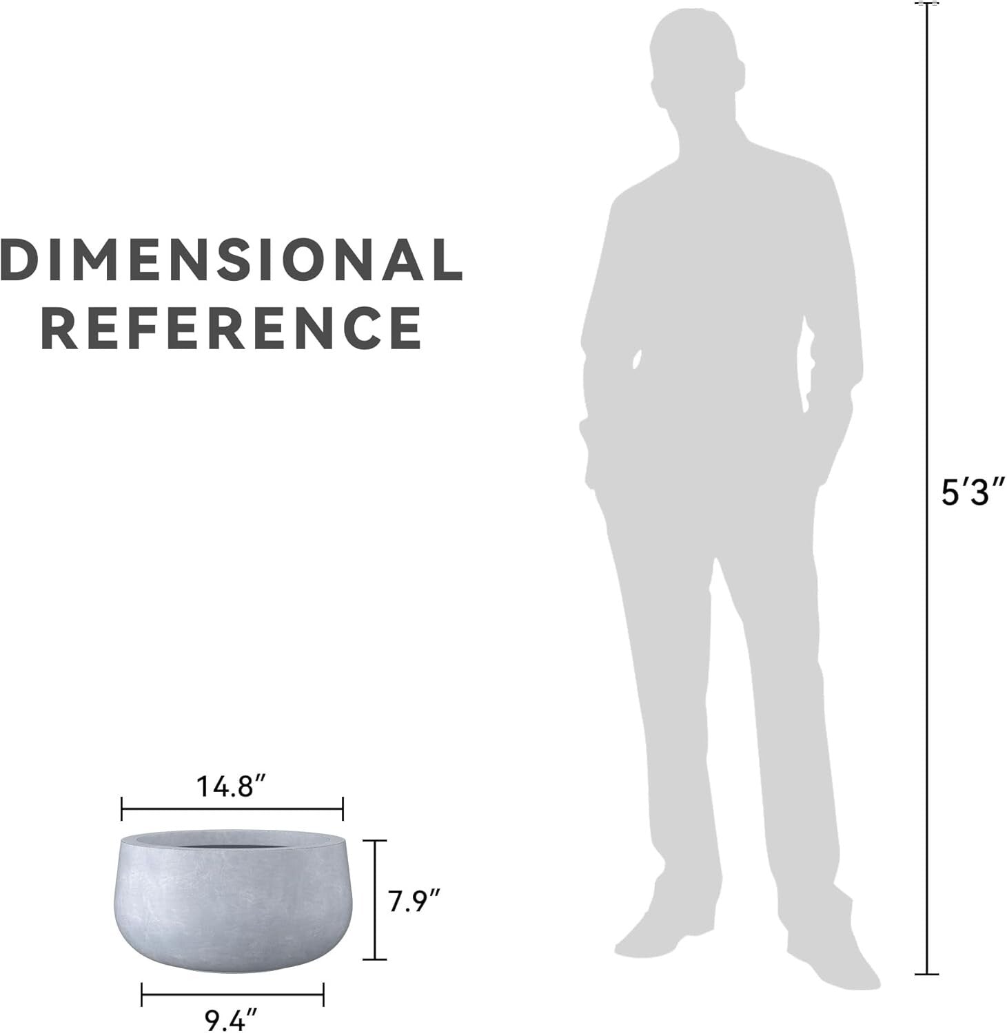 Chic 15.7" Diameter Concrete Plant Pot with Smooth Finish - Perfect for Gardens