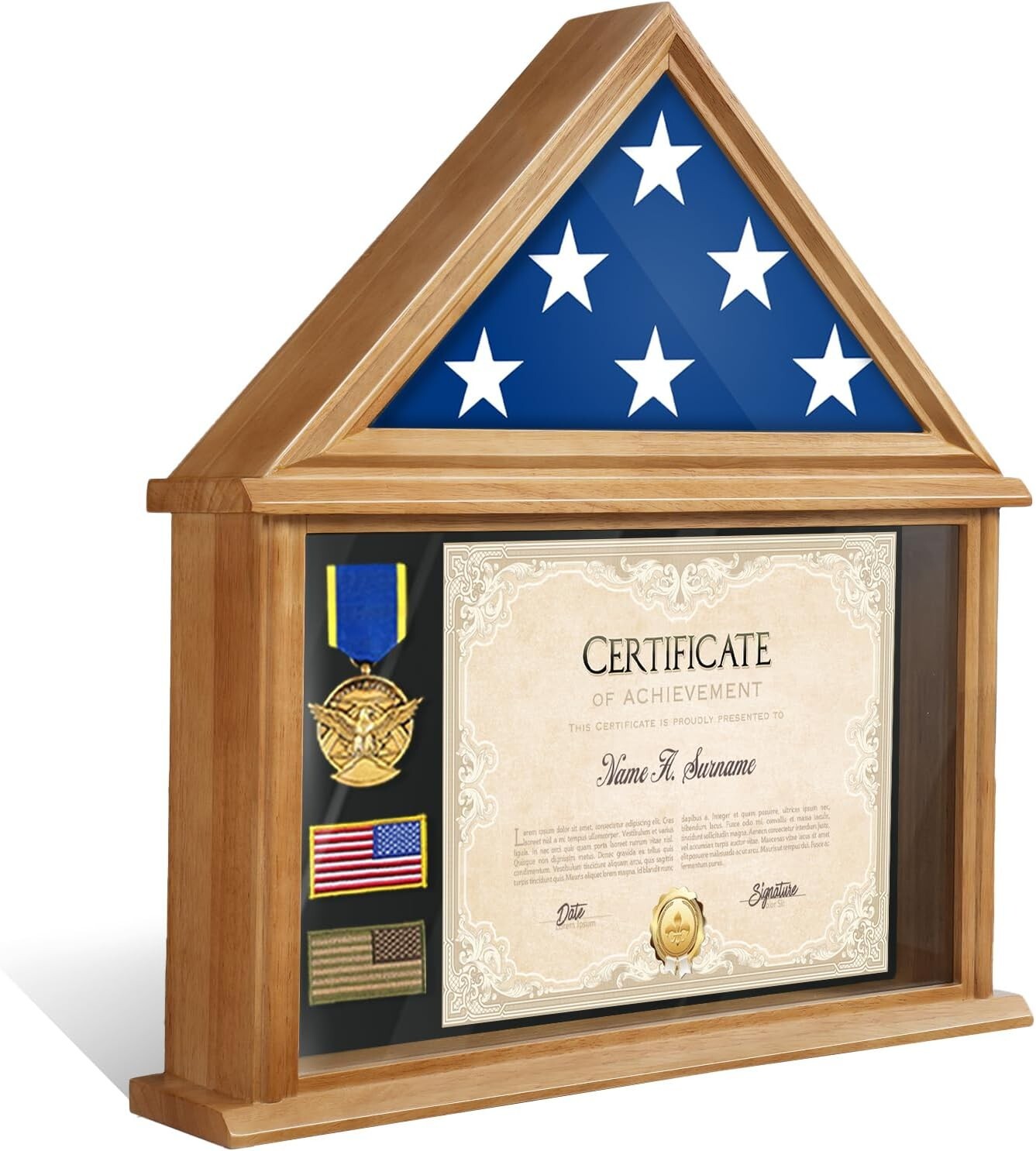 Veteran Honor Flag Display Box with Certificate Holder - Wall Mount or Tabletop
