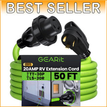 Load image into Gallery viewer, Bright Green 50ft 20 Amp Heavy-Duty RV Extension Cord with Twist Lock Adapter