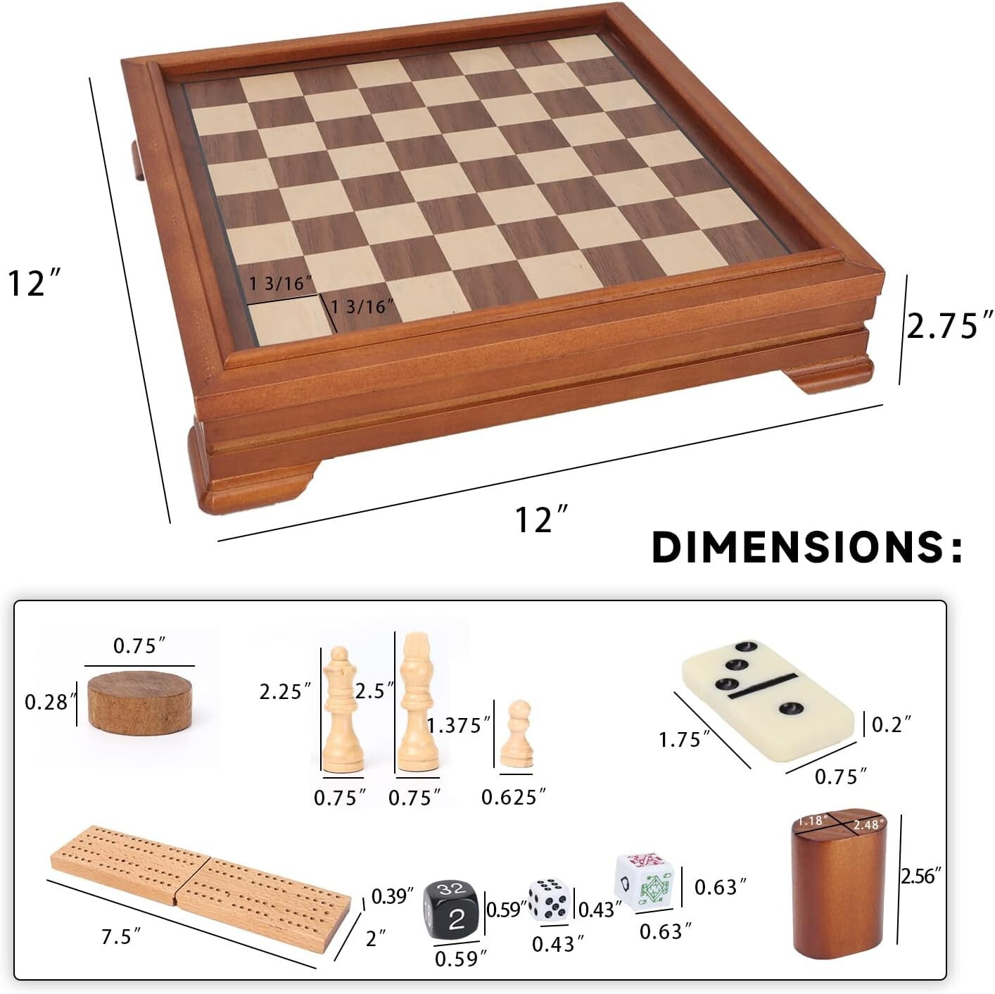 Deluxe Wooden Game Set: 7 Games in One, Includes Storage for Easy Organization