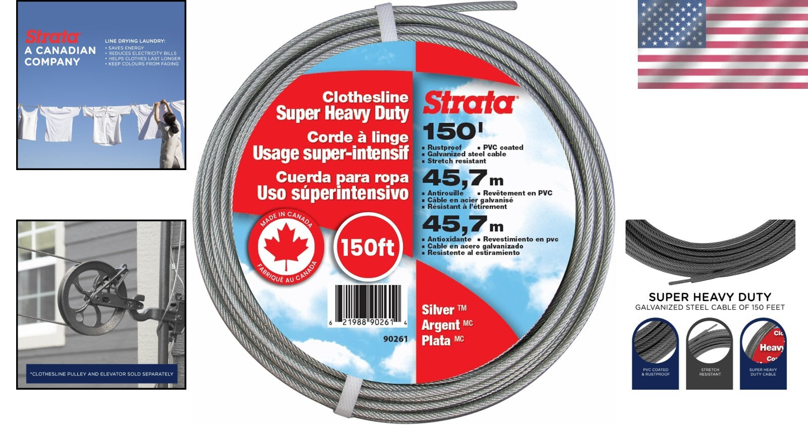 150ft Heavy Duty PVC Coated Clothesline - Galvanized Steel Wire for Outdoors