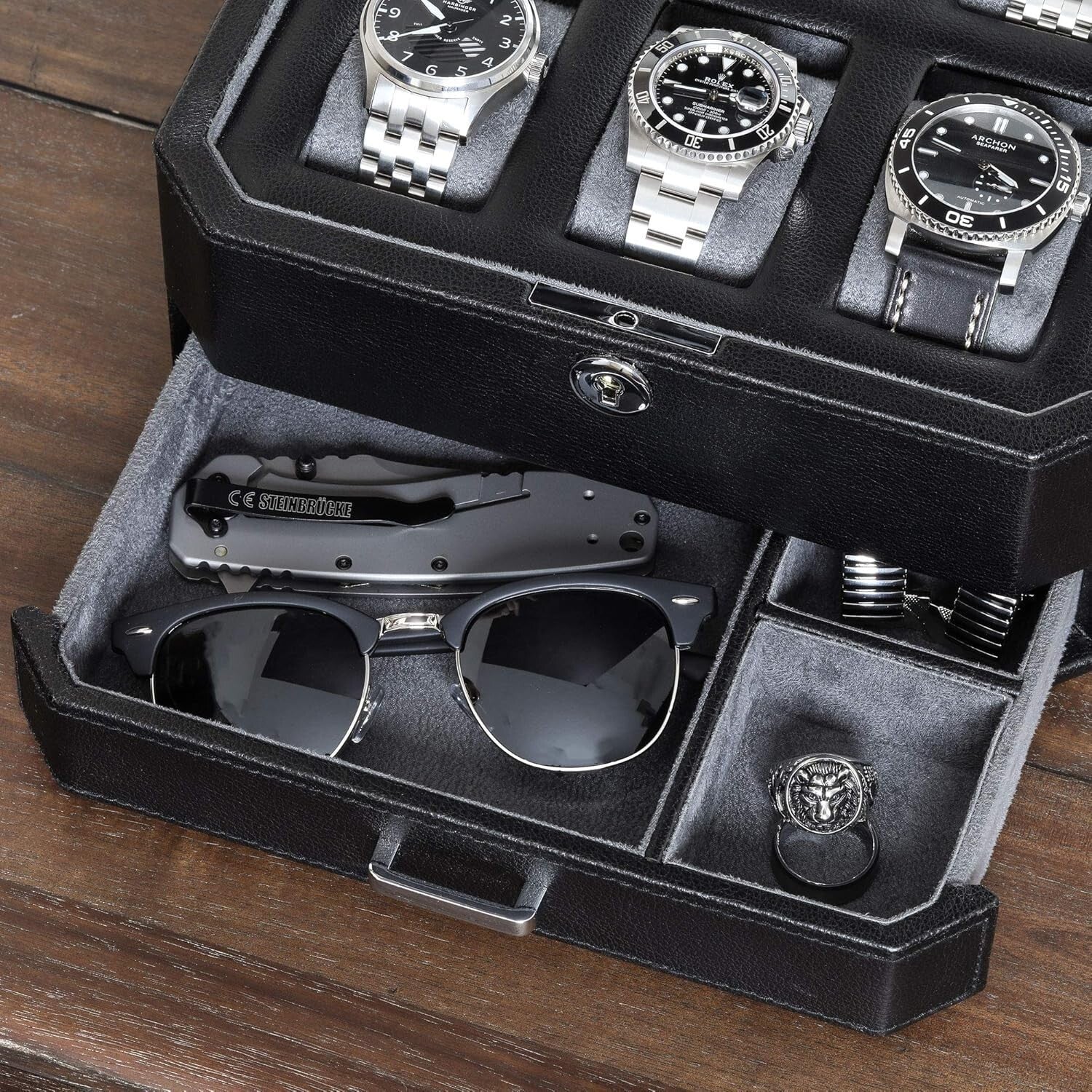 Stylish Watch Storage Gift Set: 6 Slot Leather Box & Travel Case for Men & Women