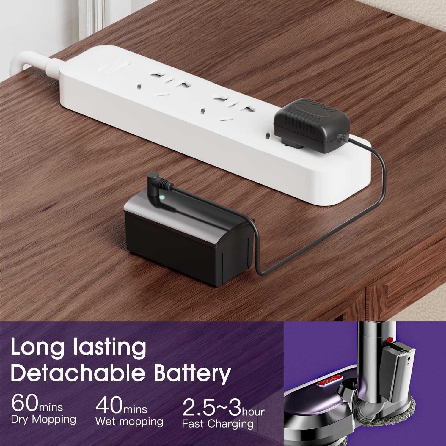 Multi-Surface Electric Mop with Detachable Battery & Deep Cleaning LED Headlight