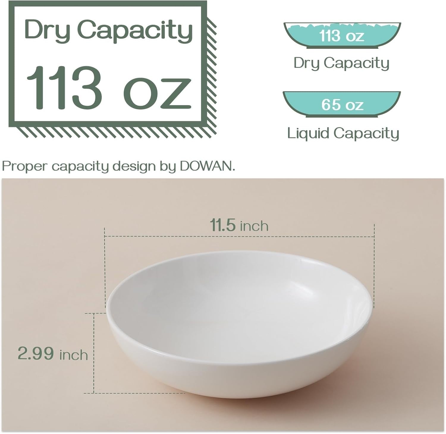 Elegant 11.5" Ceramic Serving Bowls Set of 2 - Microwave & Dishwasher Safe