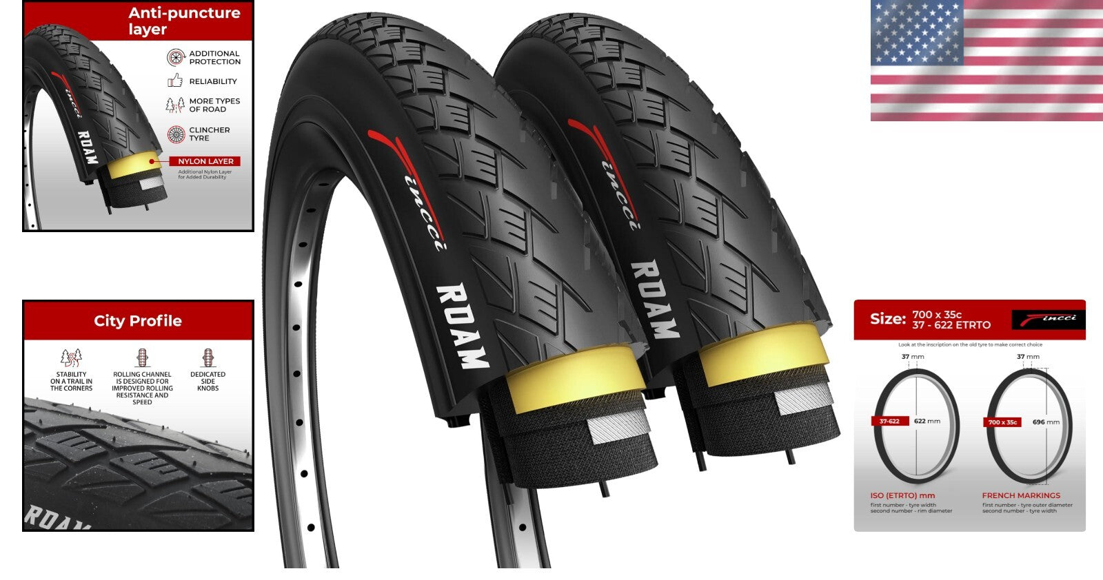 Durable Foldable 700x35c Tires for Electric, Mountain & Hybrid Bikes - Set of 2