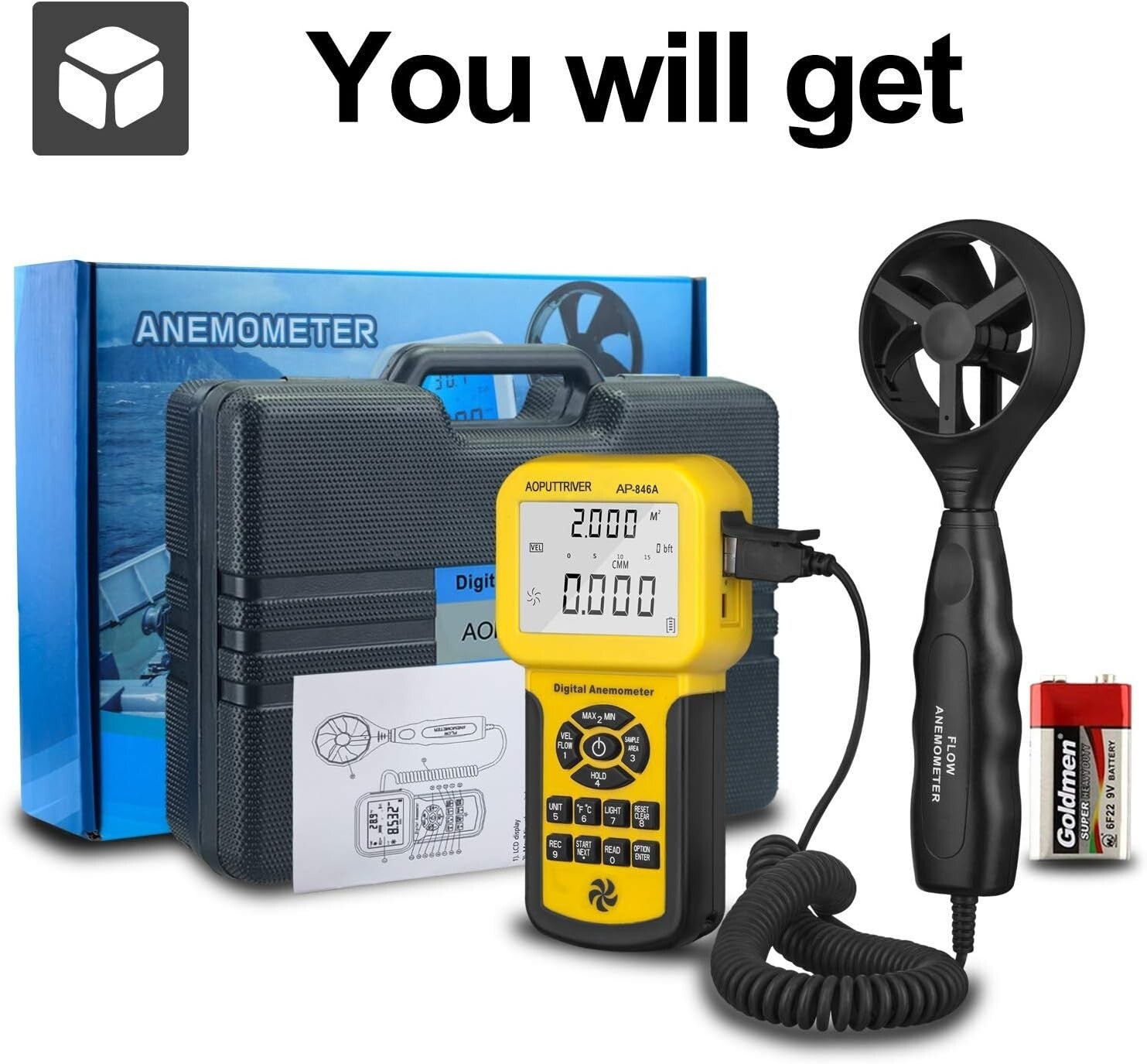 Compact Wind Speed Meter with Backlight - Multi-Function for HVAC Professionals