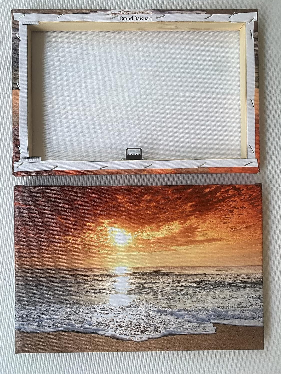 Elegant Framed Ocean Sunset Giclee Artwork - Ready to Hang 20x40 Inch Canvas