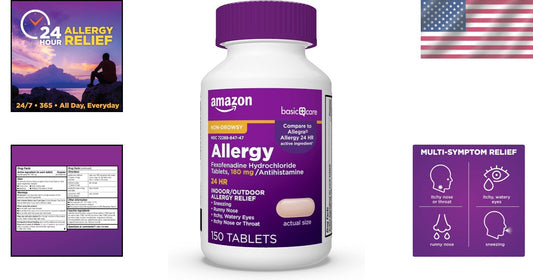 Fexofenadine Hydrochloride 180 mg Tablets - Non-Drowsy Allergy Relief 150 Count