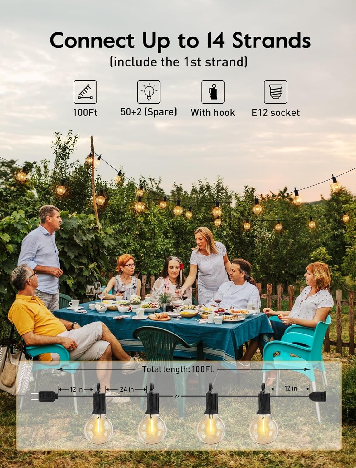 Durable 100ft LED Patio Lights - Waterproof Edison Bulbs with Easy Installation