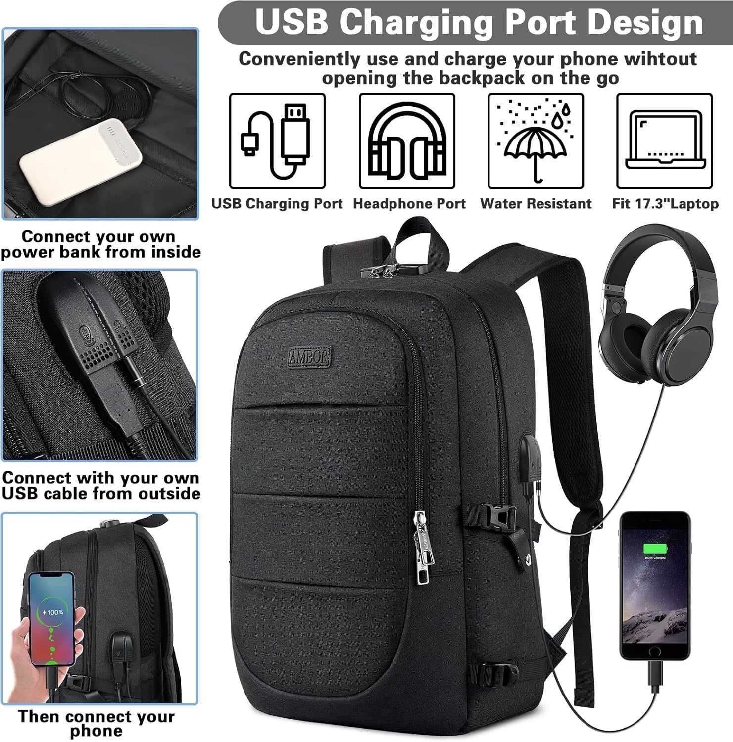 Lightweight 18.4" Business Backpack with Headphone Jack & Anti-Theft Design