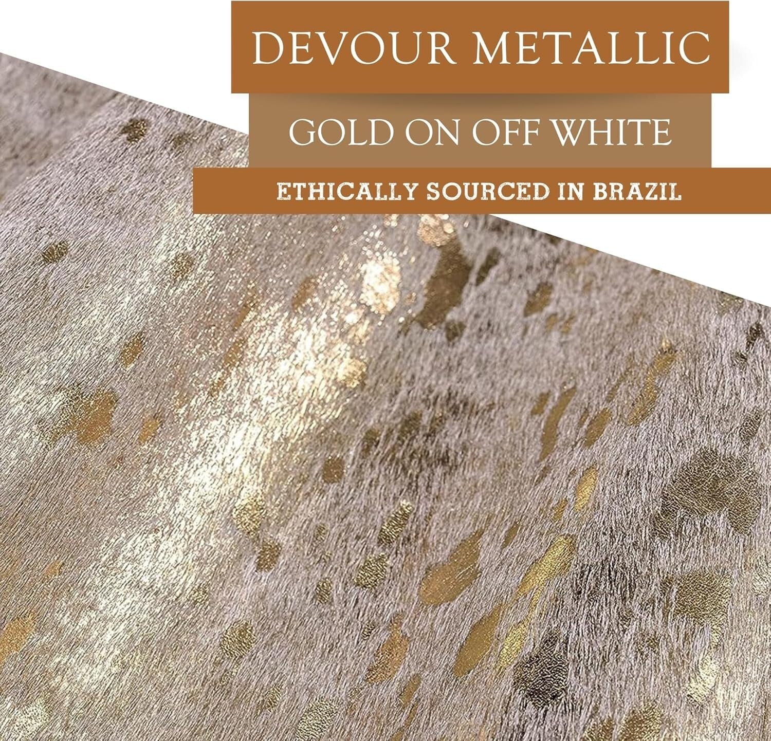 Large Metallic Gold On Off White Cowhide Area Rug - Unique 6x8 Ft. Animal Shape