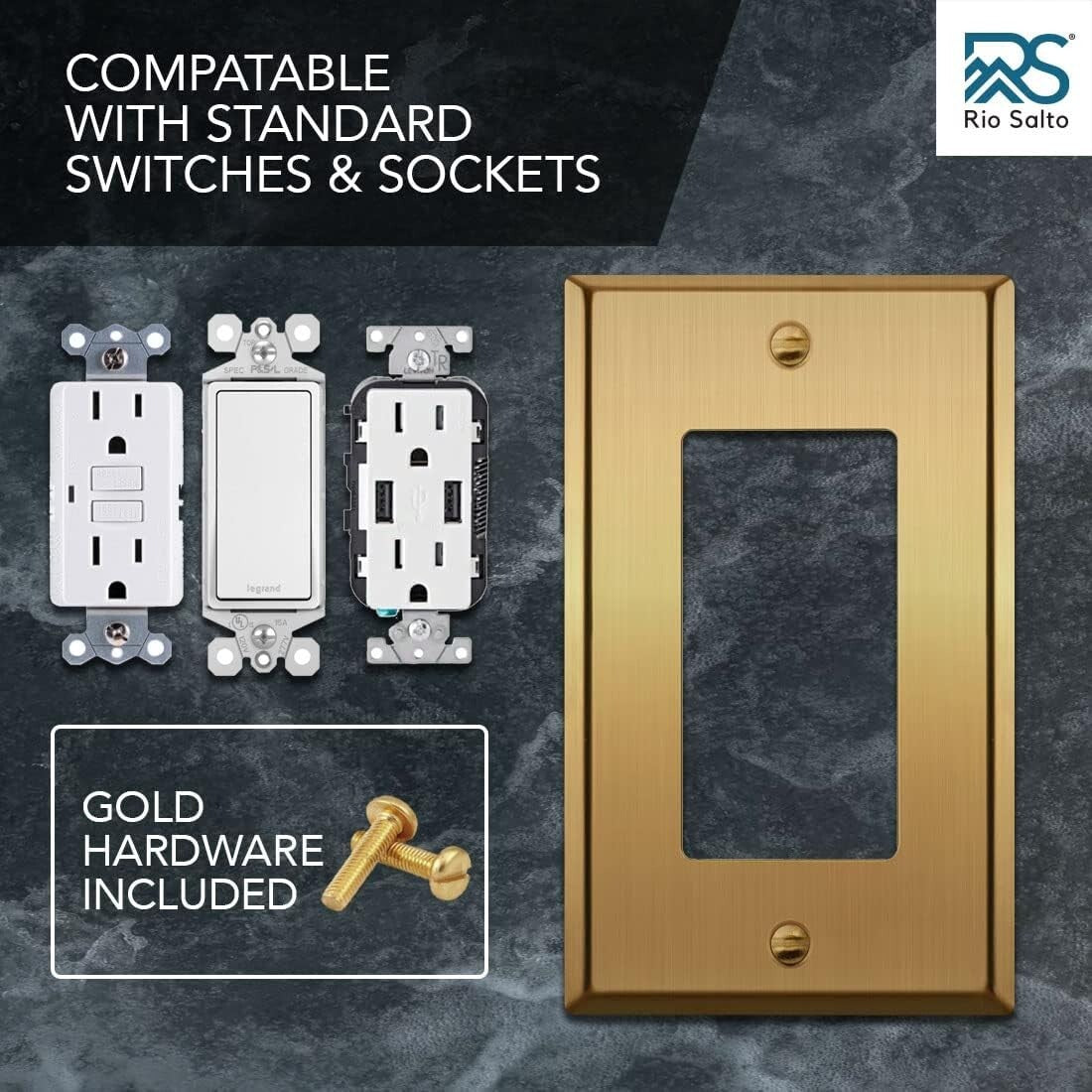 Elegant 8-Pack Brushed Brass Light Switch & Outlet Covers - Standard Size