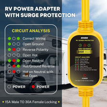 Load image into Gallery viewer, Surge Protected 30 Amp to 110V RV Power Adapter with Twist Lock &amp; LED Indicators