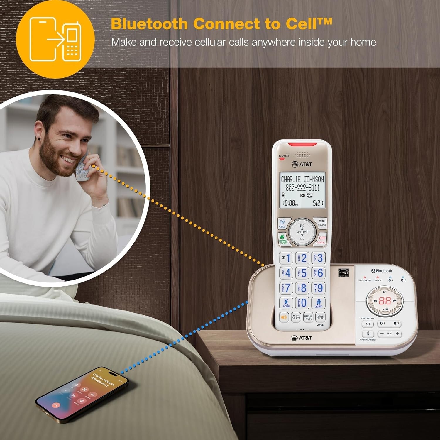 Champagne Gold/White DECT 6.0 Phone - 2 Handsets with Voice-Activated Answering