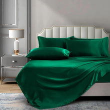 Load image into Gallery viewer, Luxury 6-Piece King Satin Sheet Set - Deep Pocket &amp; Silky Soft Blackish Green