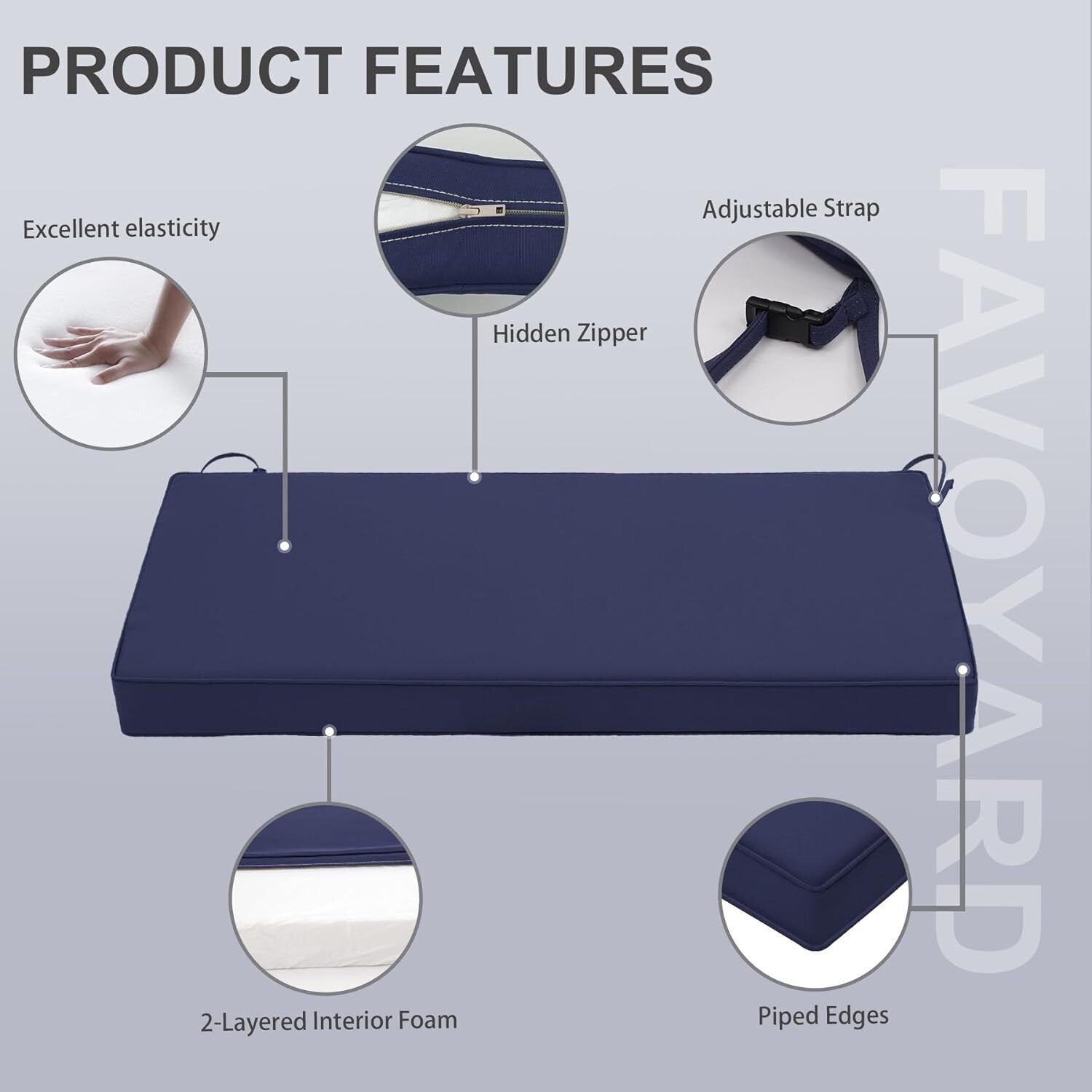 59x18 Rectangular Waterproof Cushion with Zipper - Perfect for Outdoor Furniture