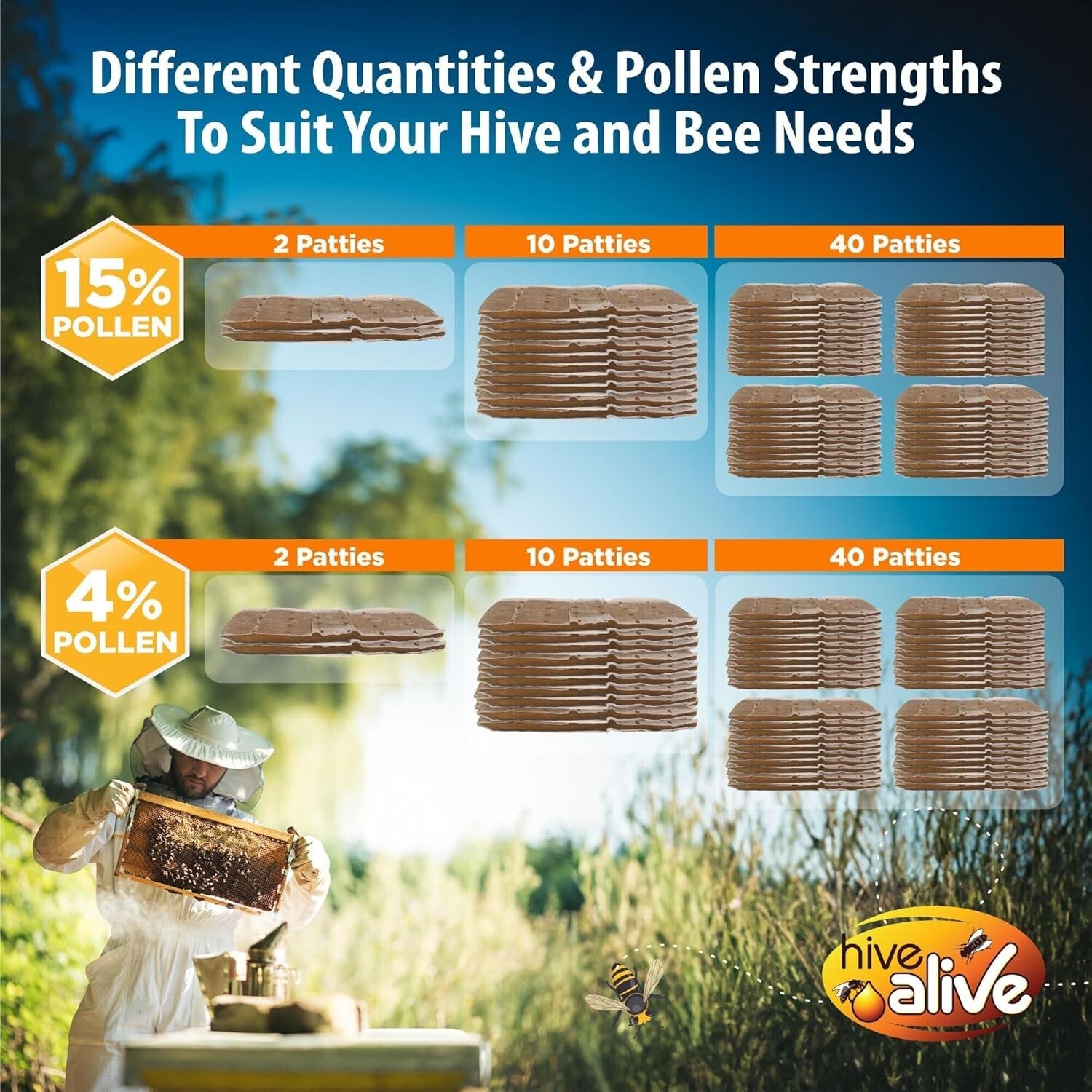 Bee Nutrition Boost: 10lb Pollen Patties with Seaweed Micronutrients & Aminos