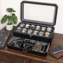 Load image into Gallery viewer, Modern 12-Slot Watch and Jewelry Organizer with Microsuede Liner, Black/Grey