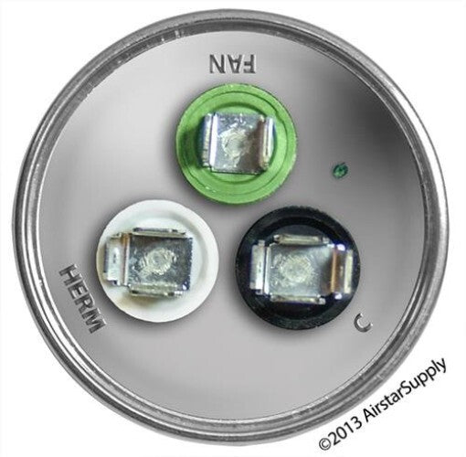 Durable 70 + 5 uf/Mfd 370/440 VAC Round Capacitor - Universal Fit, U.S. Made