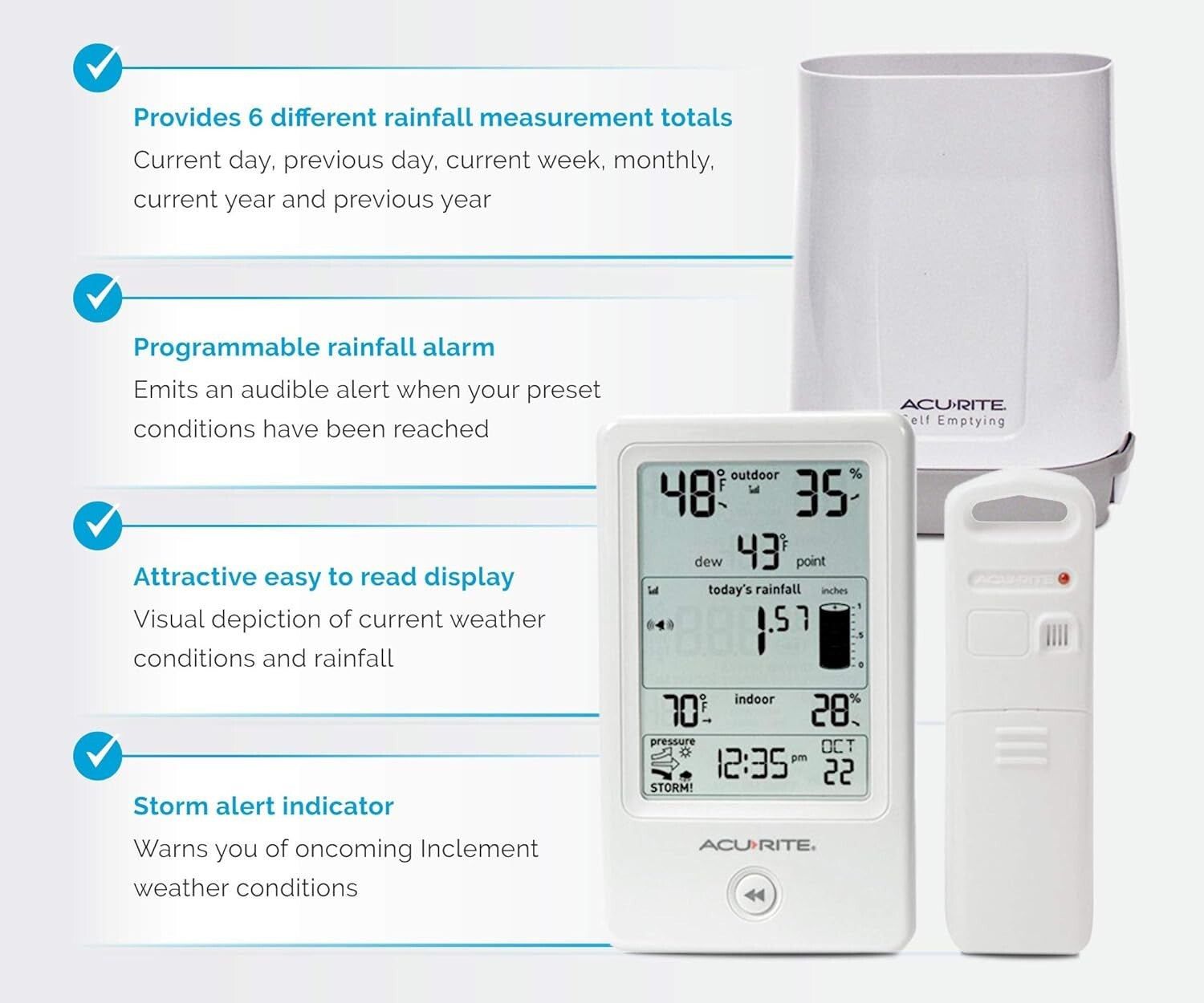Digital Rain Gauge with Wireless Thermometer & Humidity - All-Weather Reliable