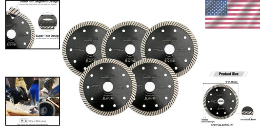 Efficiency-Driven 5'' Diamond Cutting Blade Package, 5PCS for All Hard Materials
