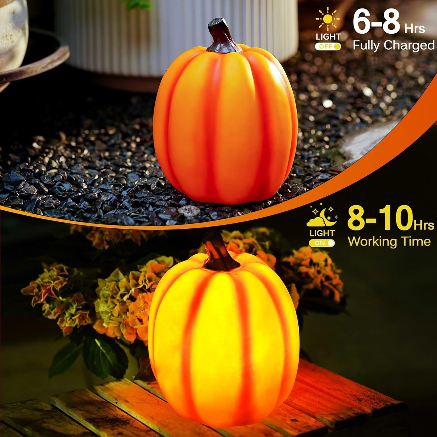 2 Pack Solar Pumpkin Garden Lights - Perfect for Halloween & Thanksgiving Decor