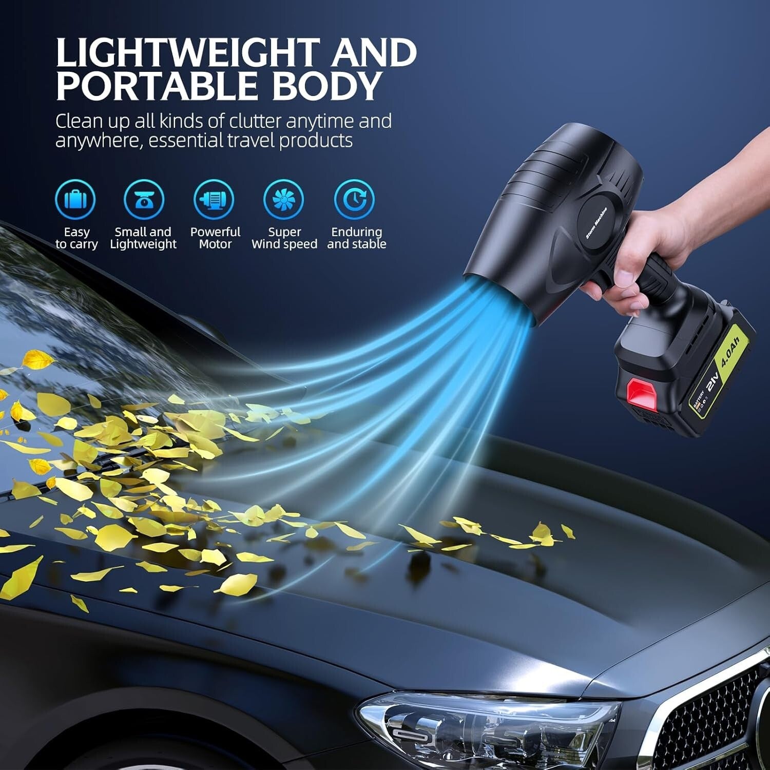 Lightweight Cordless Leaf Blower - 500000RPM Power with Batteries & Charger