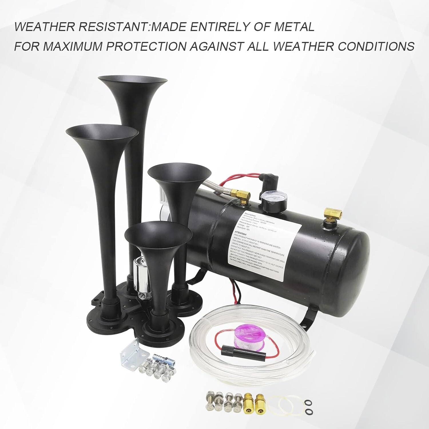 Super Loud 4 Trumpet Air Horn Kit with 150 PSI Compressor for Trucks and SUVs