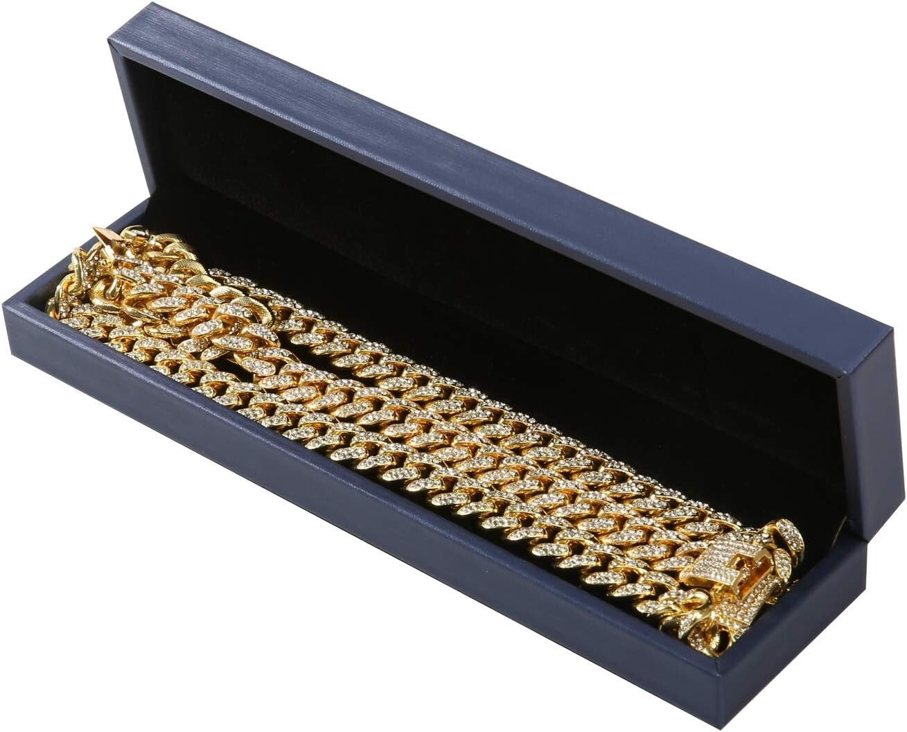 Iced Out Cuban Link Necklace and Bracelet Set - 18K Gold Plated for Men