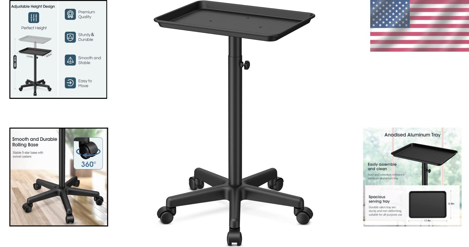 Durable Aluminum Salon Tray with 360° Swivel Wheels - Ideal for Professionals