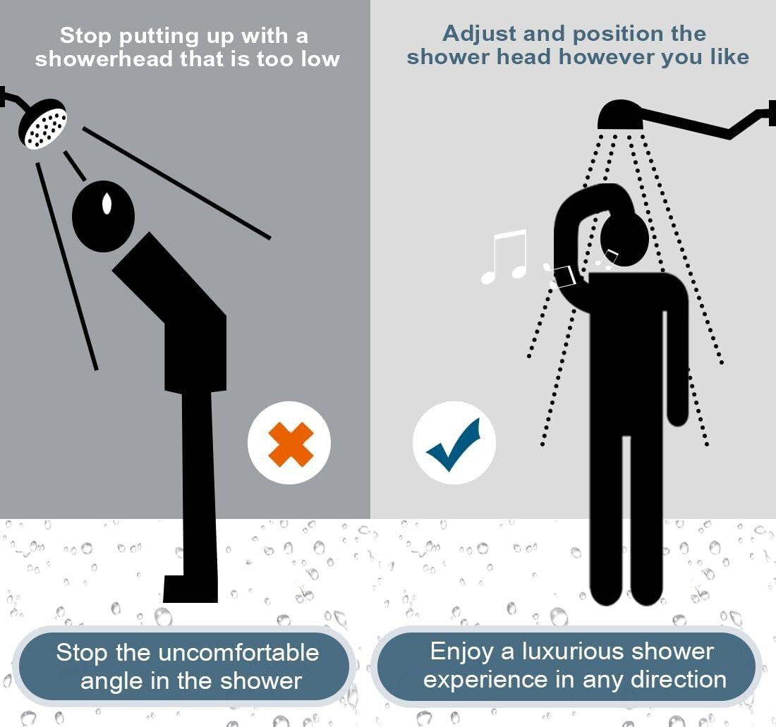 Adjustable 15 Inch Brass Shower Arm Extender with Locking Screw Stability