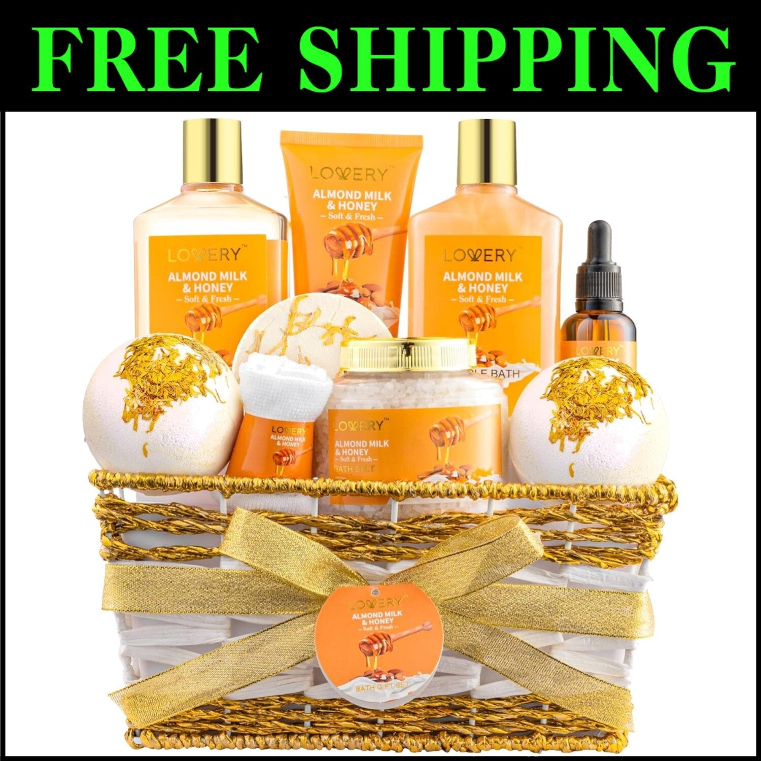 Elegant Spa Gift Set for Women - 10 Pc Almond Milk & Honey Pampering Essentials