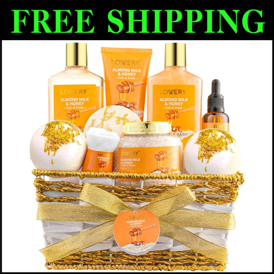 Elegant Spa Gift Set for Women - 10 Pc Almond Milk & Honey Pampering Essentials