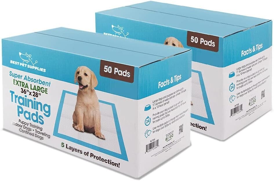 50x X-Large Blue Puppy Training Pads with Quilted Leak-Proof Design - 100 Count