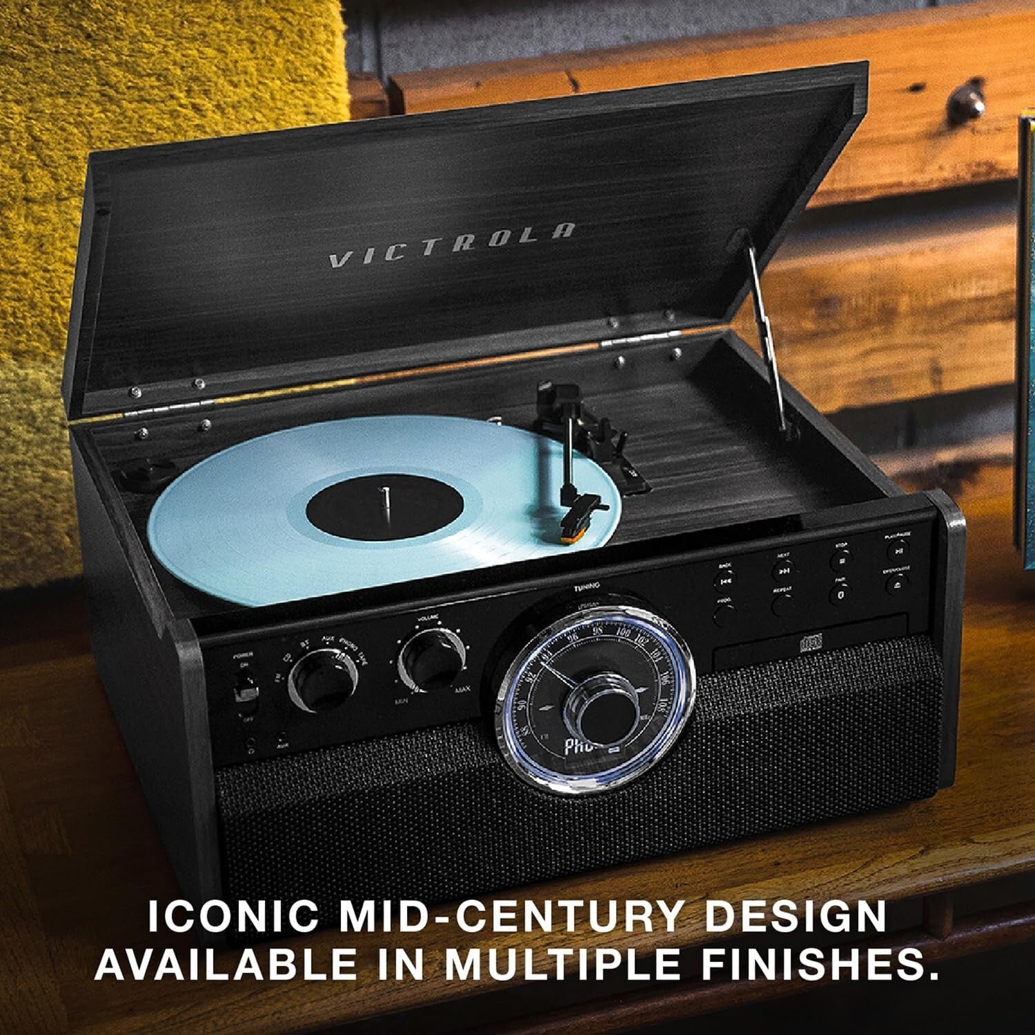 Elegant Espresso 3-Speed Turntable & Multimedia Center with Cassette & CD Player