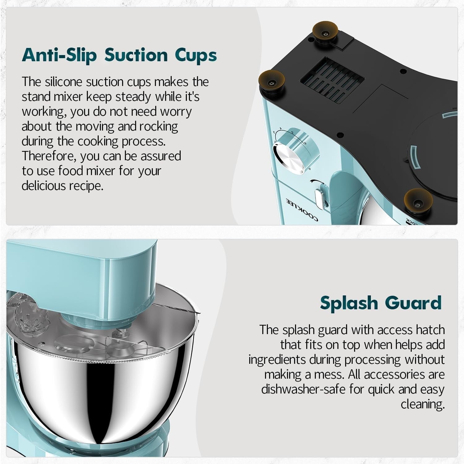 660W Electric Stand Mixer – 9.5 Qt Capacity, Blue Kitchen Mixer with Attachments