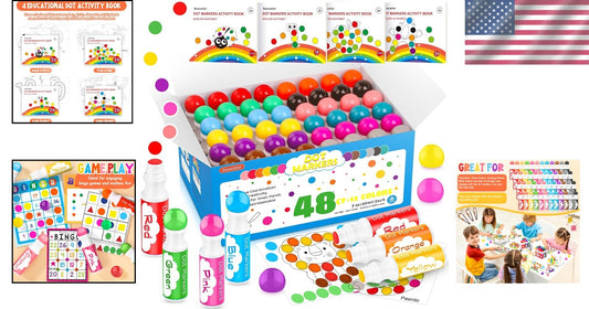 12 Colors Washable Dot Markers with Activity Books - Safe Art Supplies for Kids