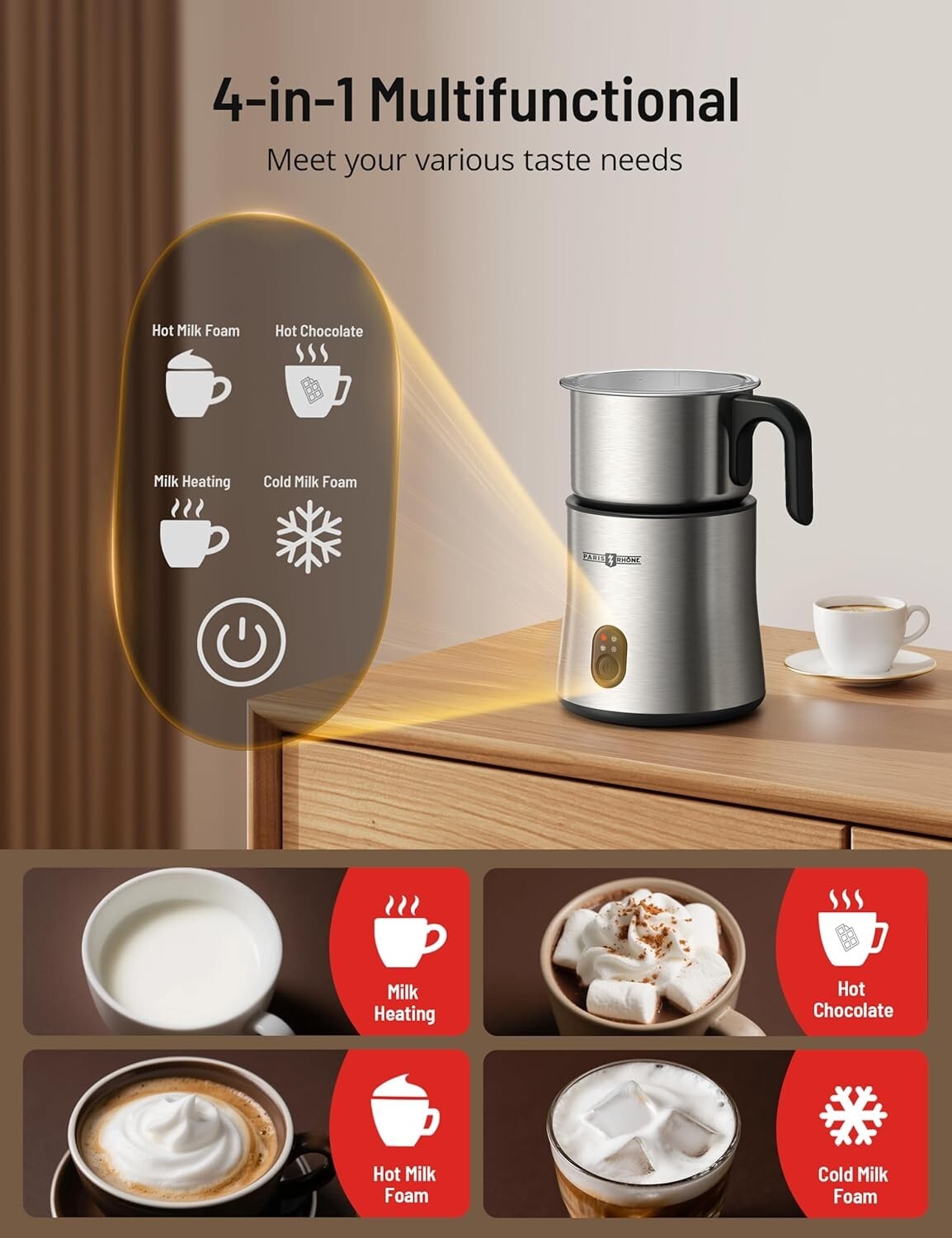 500ml Detachable Milk Frother & Steamer with Strix Control - Elegant Solution