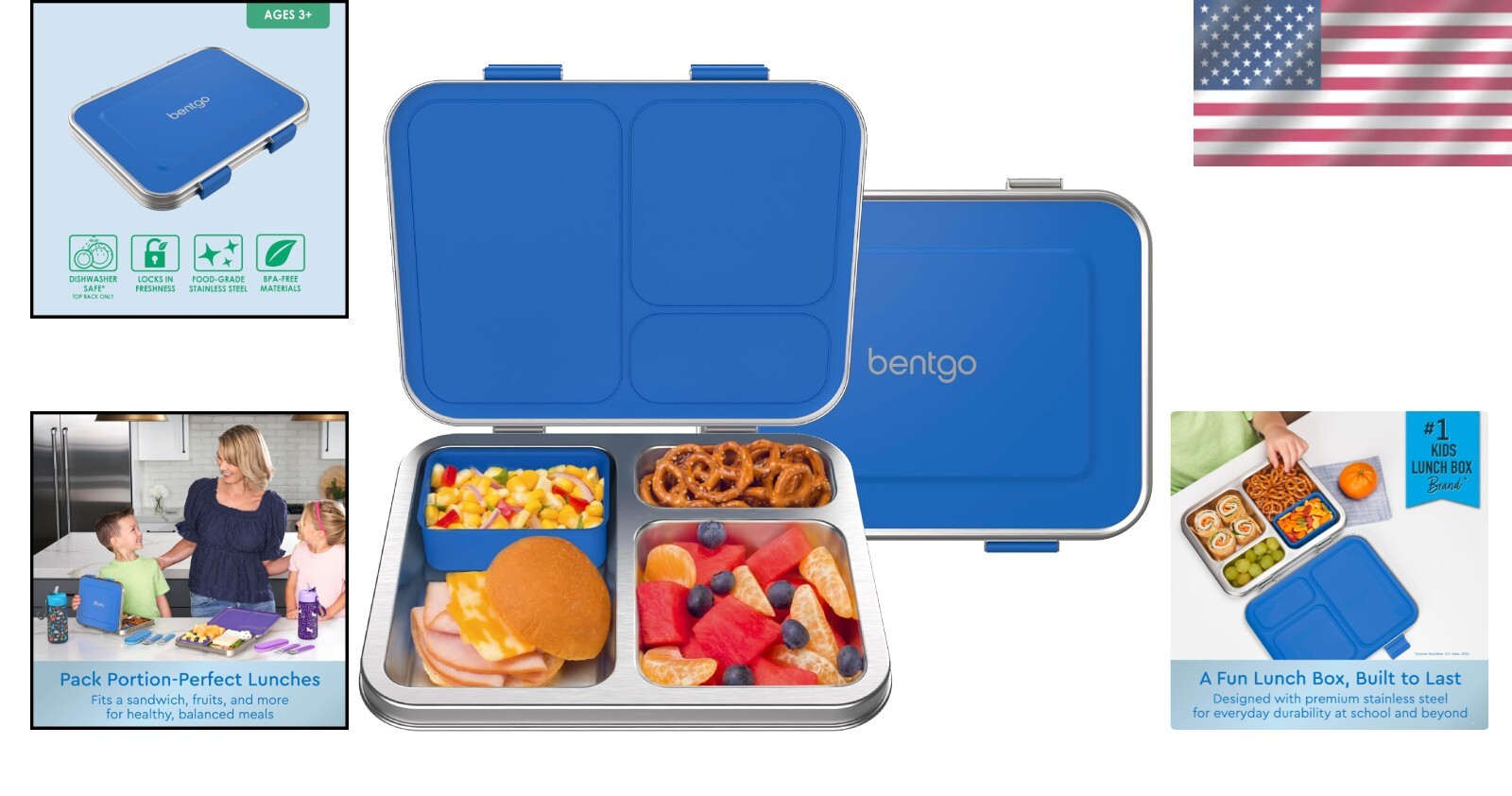 Airtight Kids Lunch Box with 3 Compartments & Dishwasher Safe Design – Age 3+