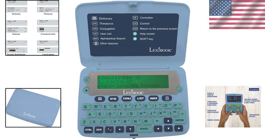 Ergonomic English Language Tool with Dictionary, Thesaurus & Games - Blue/Grey
