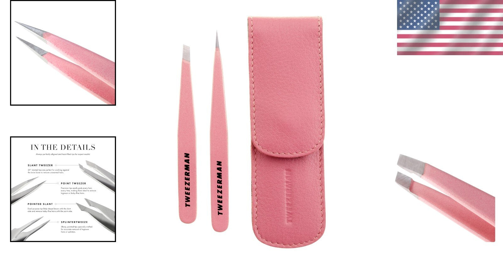 Elegant Tea Rose Tweezers - Stainless Steel Slant & Point for Flawless Brows