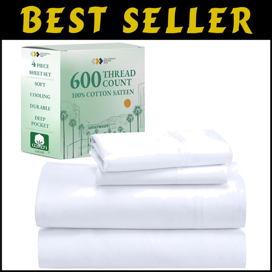 Breathable California King Sheets 600 TC - Deep Pocket & Durable, White Elegance
