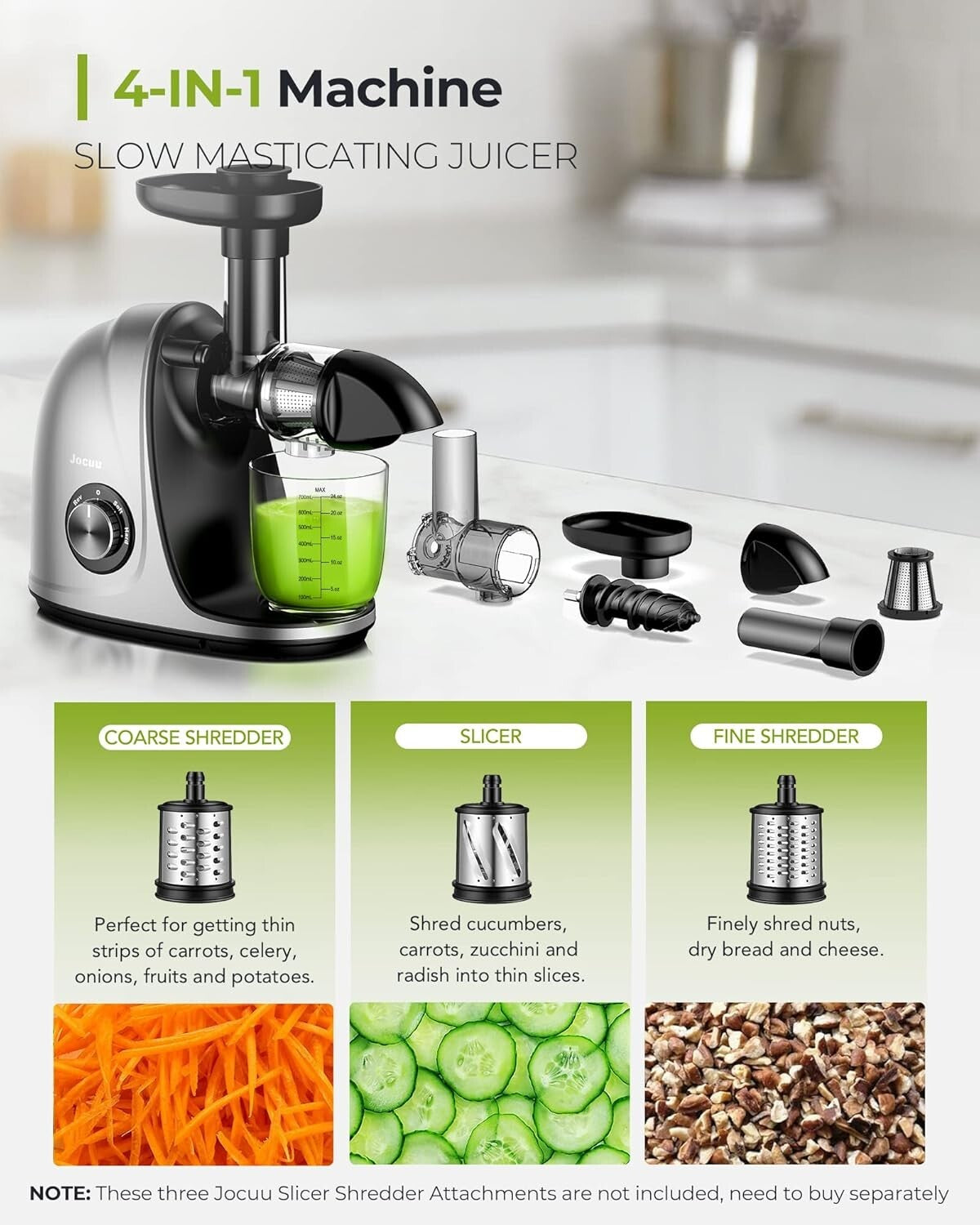 BPA-Free Cold Press Juicer with 2 Speeds & 1.5-Pound Capacity for Healthy Juices