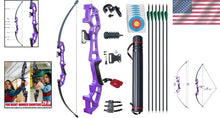 Load image into Gallery viewer, Ergonomic Right-Hand Purple Bow with 6 Arrows - Archery Set for All Skill Levels