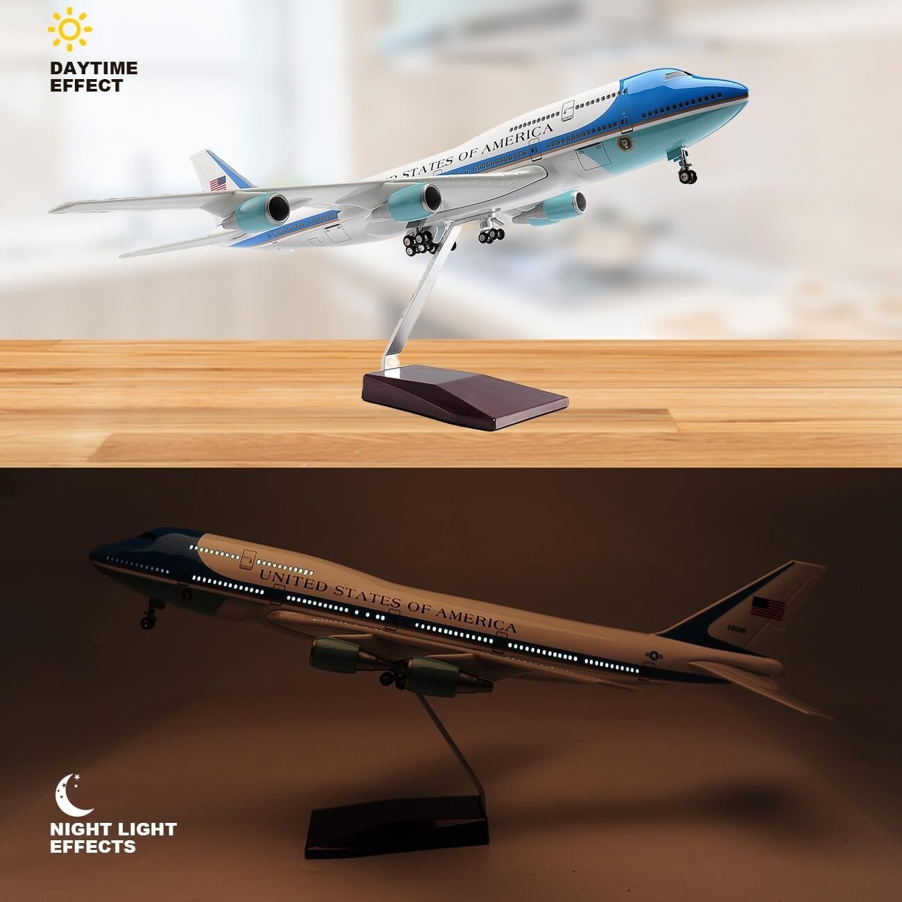 Elegant 18.5" Boeing 747 Diecast Airplane - Voice Control & Cabin Light Features