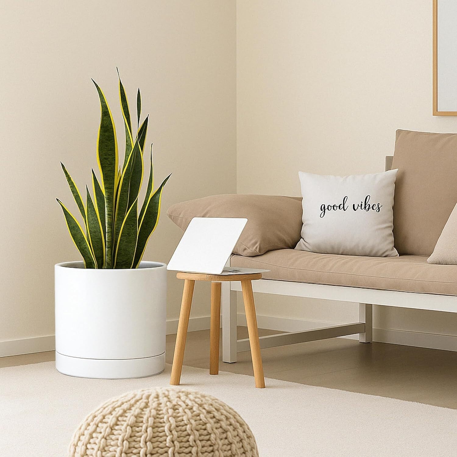 Elegant 14 Inch Ceramic Indoor Planter Pot with Drainage & Saucer - Modern White