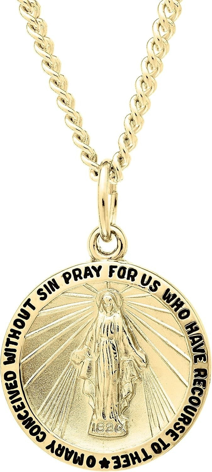 Elegant 14K Gold-Filled Miraculous Medal Necklace with Stainless Steel Chain