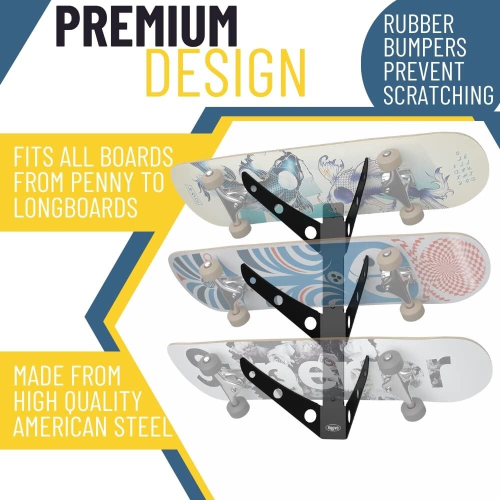 Creative 3 Board Wall Rack – Space-Saving Skateboard & Scooter Display Holder
