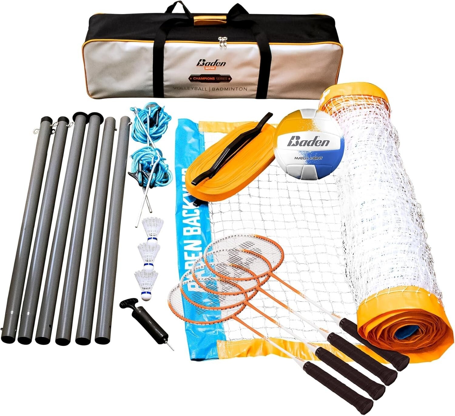 Family-Friendly Volleyball & Badminton Combo Set - Weather-Resistant Carry Bag